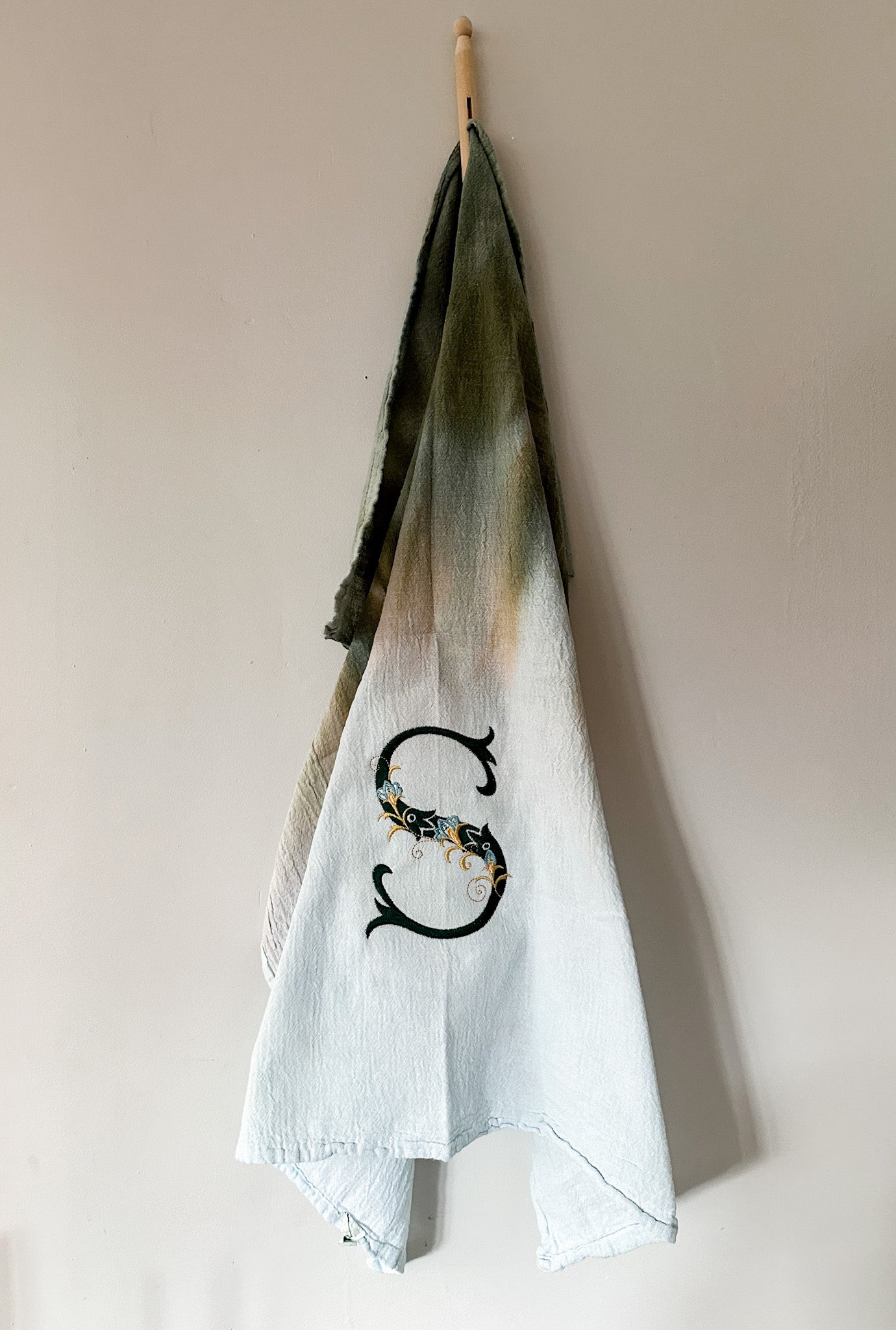 Sage Monogram Ice Dyed Tea Towel