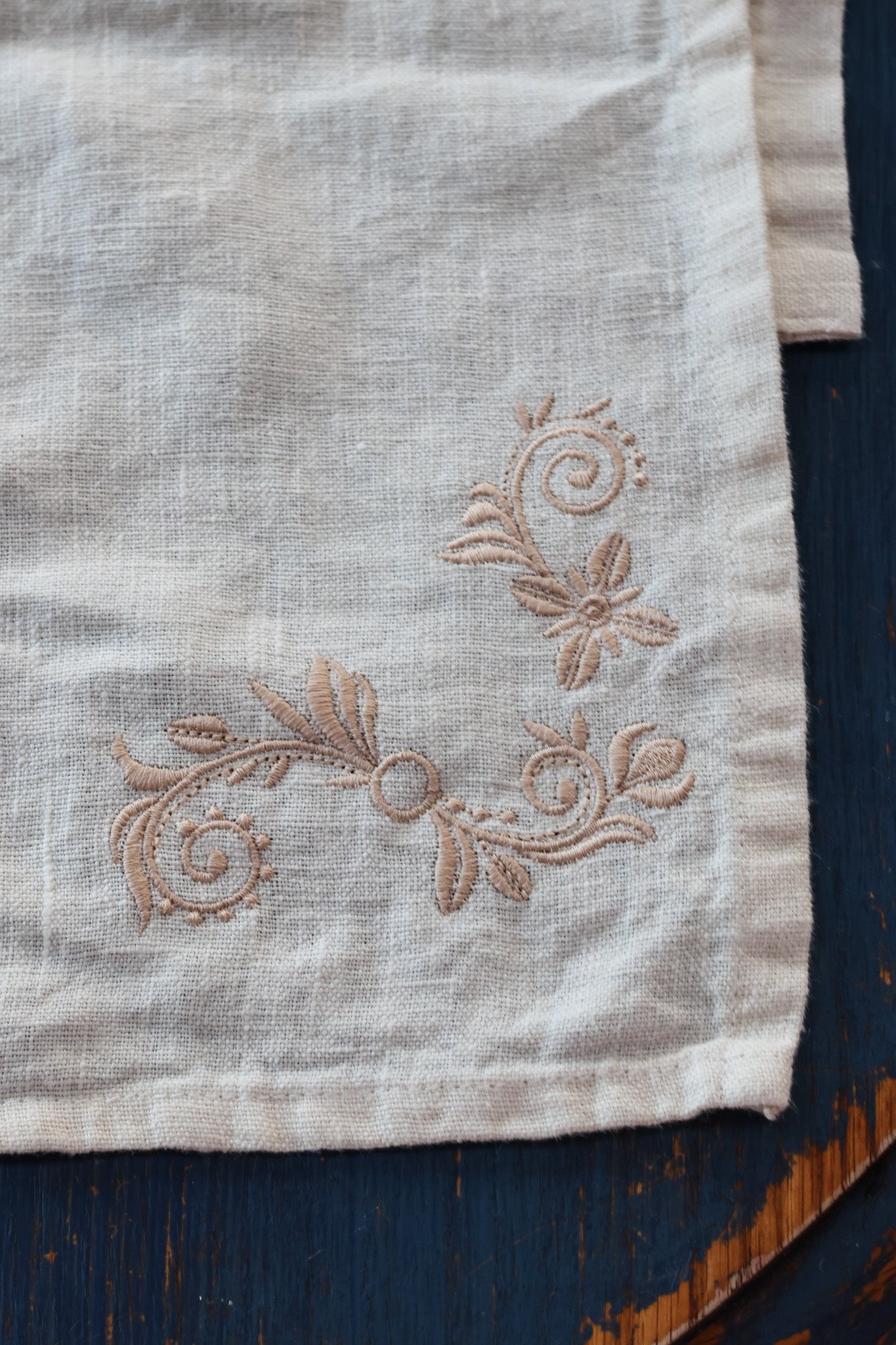 Embroidered Organic Flax Linen Ivory Apron