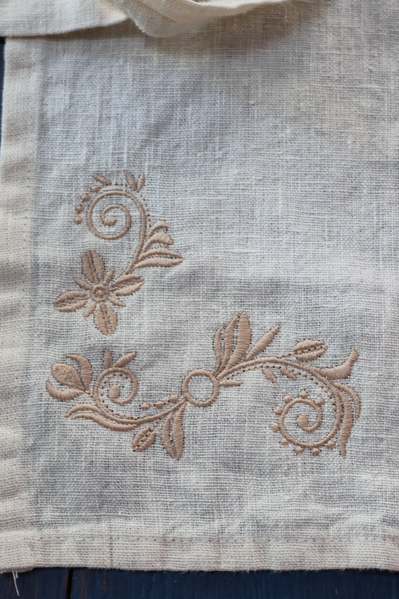 Embroidered Organic Flax Linen Ivory Apron