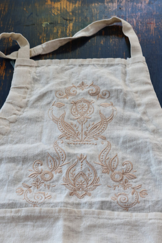 Embroidered Organic Flax Linen Ivory Apron